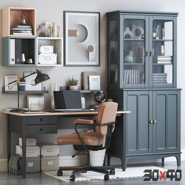 现代书桌椅书柜组合3d模型下载-30x40 Mood