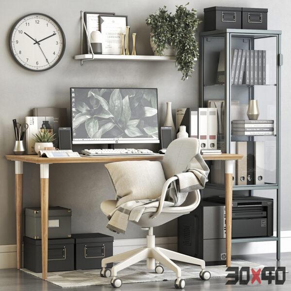 现代书桌椅书架组合3d模型下载-30x40 Mood