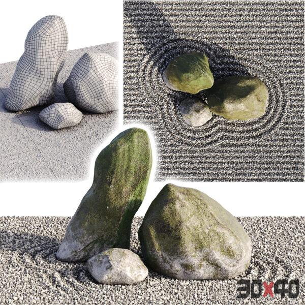 新中式禅意石头景观3d模型下载-30x40 Mood