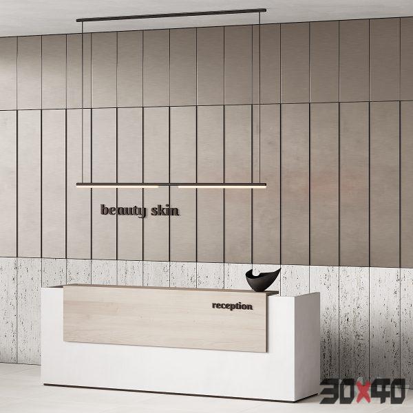接待台 382 office furniture 20 reception desk 15 travertine metal brushed back wall-30x40 Mood