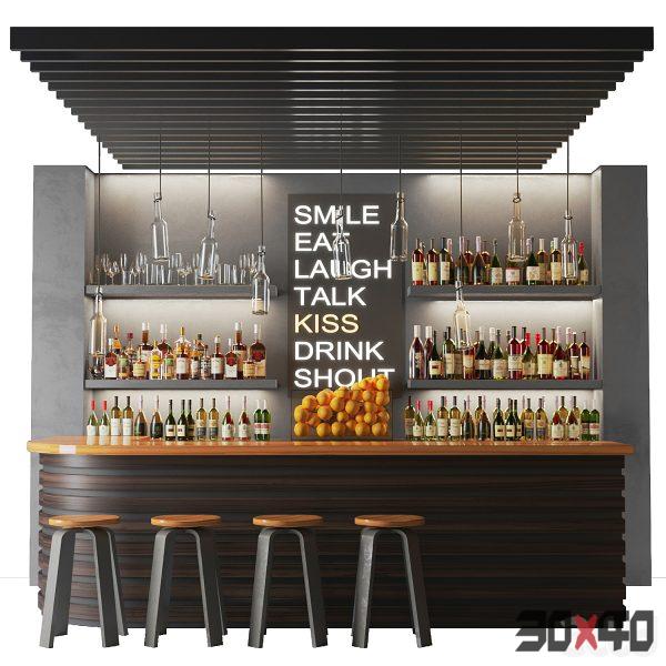Bar counter in a restaurant with collection alcohol. Bar-30x40 Mood