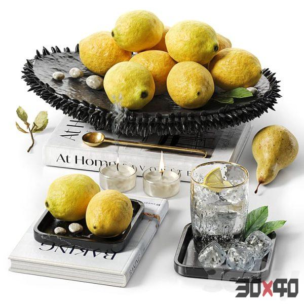 Decor set bowl - plate, lemon, water, book ST06-30x40 Mood