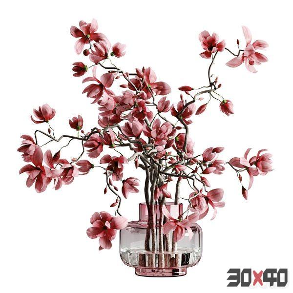 Magnolia bouquet in glass vase 02-30x40 Mood