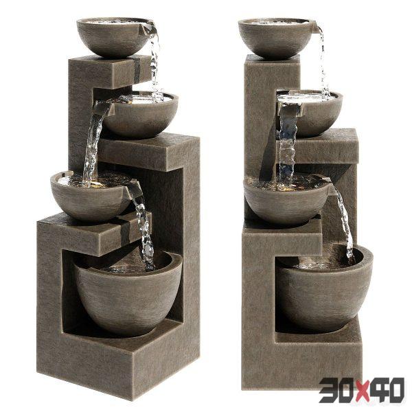 Four Bowl High Gray LED Cascading Outdoor Fountain