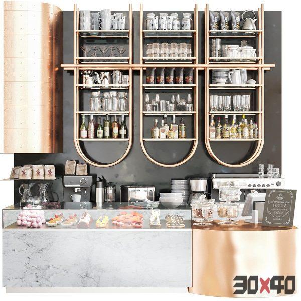 Design project of a cafe with copper inserts