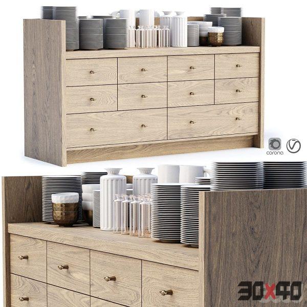 Mira restaurant cabinet with dishes V1 / Wooden sideboard with dishes-30x40 Mood