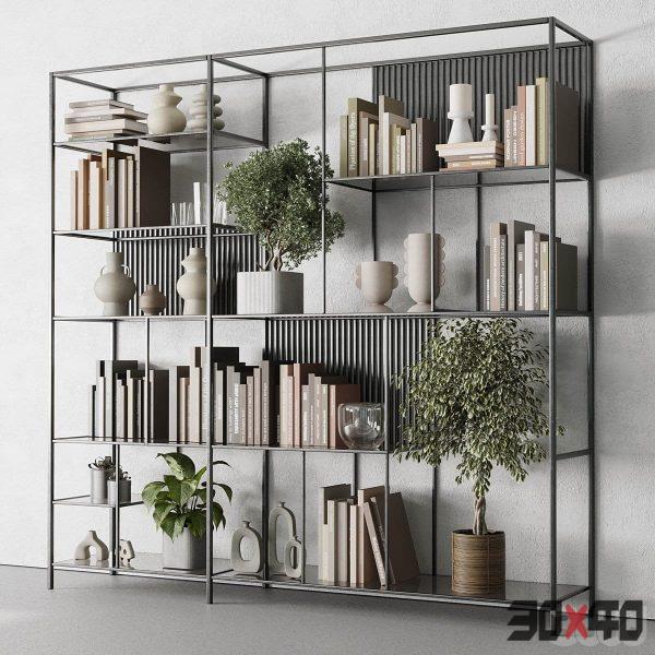 Metal Shelves Decorative With Book and plants - Metal Rack 17-30x40 Mood