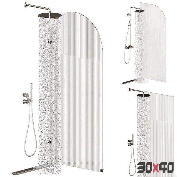 Set of fluted glass shower screens