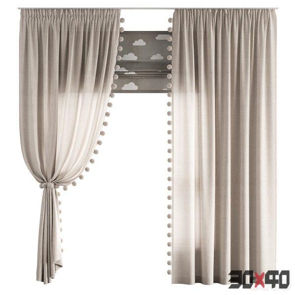 Curtains for the nursery ZS01 with pompoms-30x40 Mood