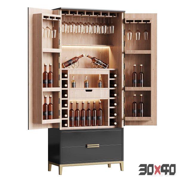 Modern Wine cabinet with dishes and glasses 03