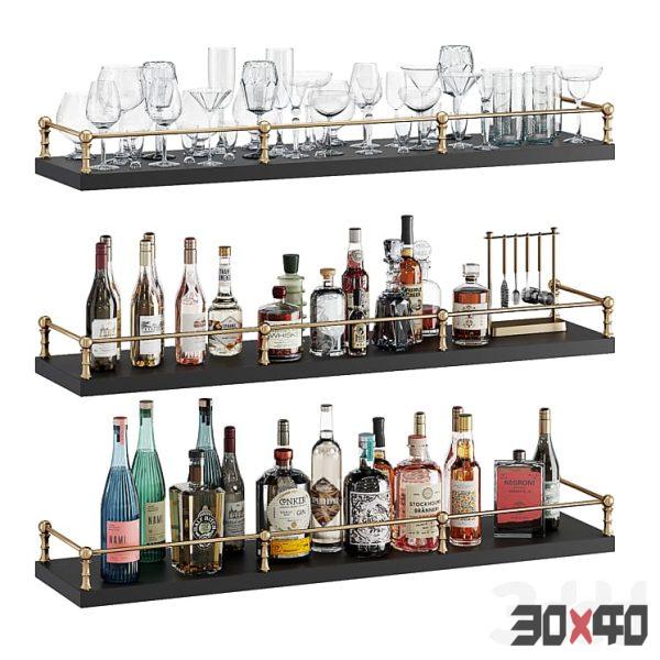 Bar shelves with bottles and glasses