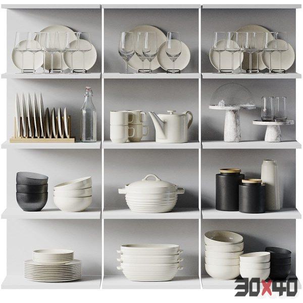 Set of dishes for decorating kitchen cabinets and display cases_2-30x40 Mood