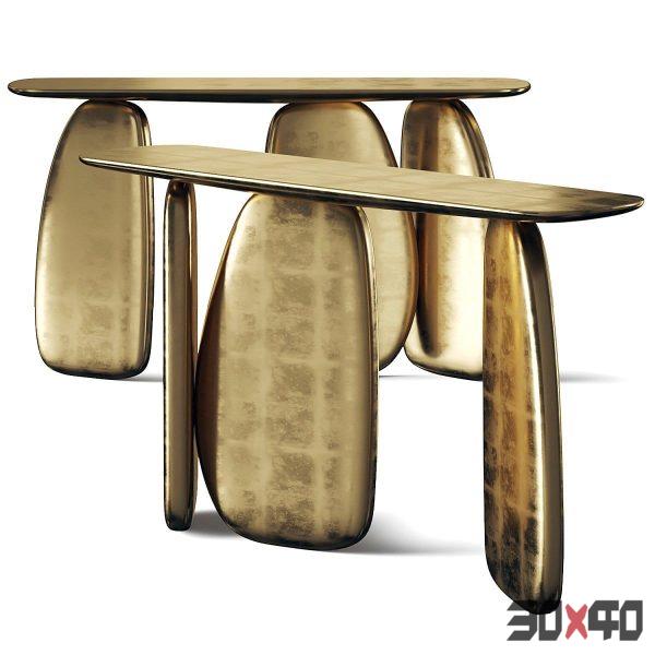 Ardara II Brabbu Gold Leaf Marble Console Table