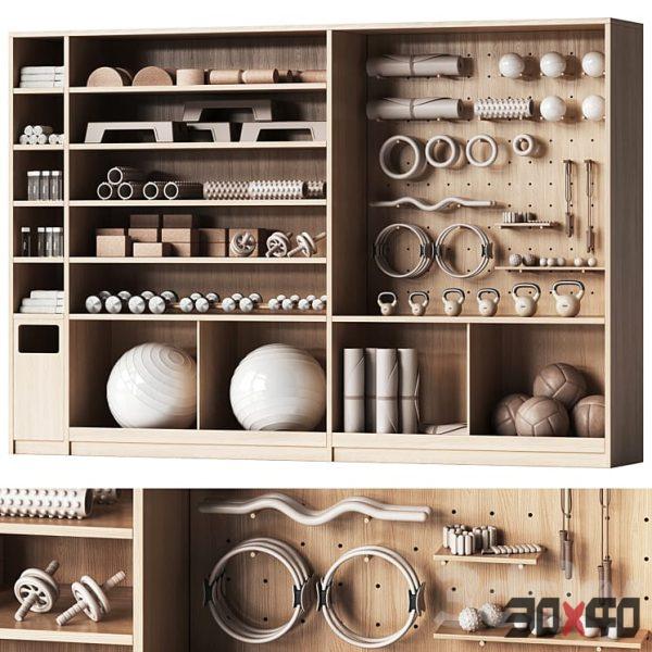 A wall with a rack for gym equipment 3-30x40 Mood