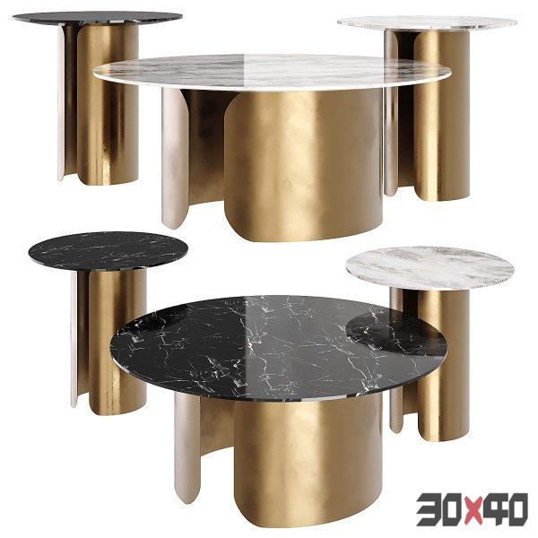 Maru Nesting Coffee Table Set Sintered Stone Top With Gold Base-30x40 Mood